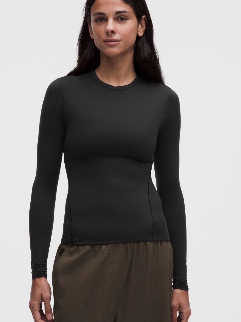 Lululemon Wundermost Ultra-soft Ribbed Nulu Black Long Sleeve Crewneck Top Small